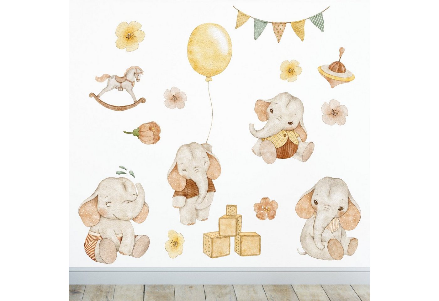 Sunnywall Wandtattoo Ballon Baby Elefant Wandsticker Wandtattoo (3 St), konturgeschnitten von Sunnywall