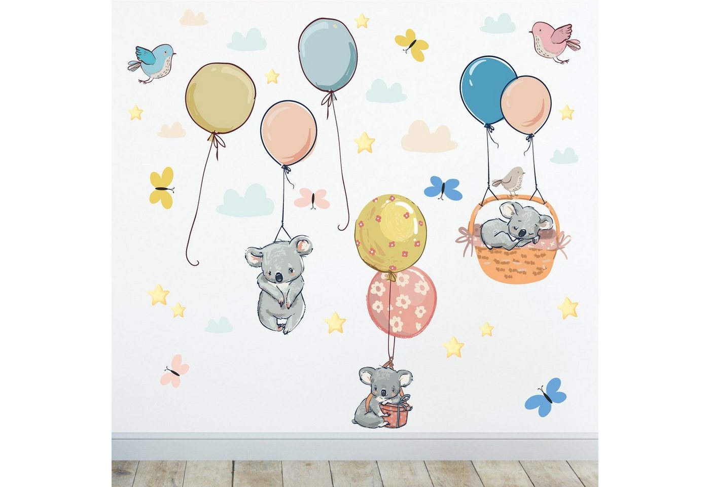 Sunnywall Wandtattoo Ballon Koala Wandsticker Wandtattoo (3 St), konturgeschnitten von Sunnywall