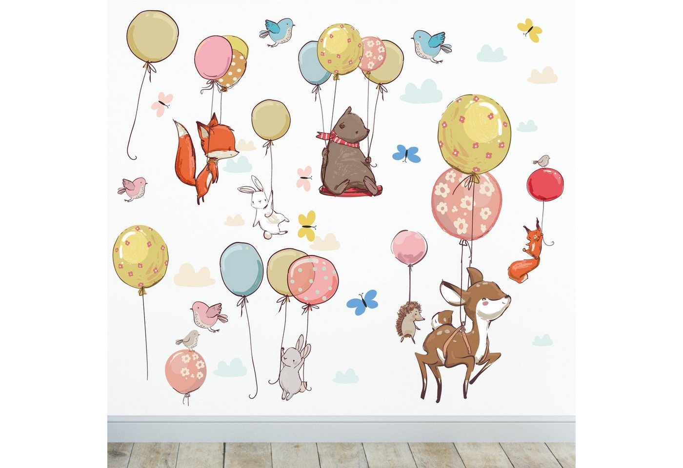 Sunnywall Wandtattoo Ballon Waldtiere Wandsticker Wandtattoo (6 St), konturgeschnitten von Sunnywall