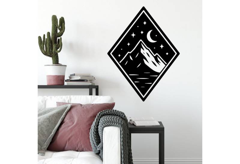 Sunnywall Wandtattoo Berglandschaft mit Sternenhimmel – Rautendesign in Schwarz, selbstklebend, konturgeschnitten, rückstandslos entfernbar von Sunnywall