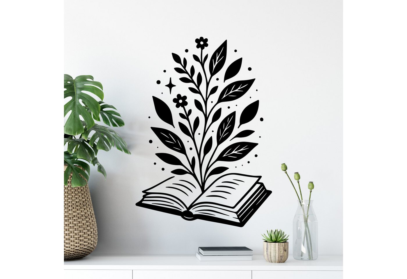 Sunnywall Wandtattoo Buch Pflanzen stilvolle Bookish Deko für Buchliebhaber (Bookish), selbstklebend, konturgeschnitten, rückstandslos entfernbar von Sunnywall