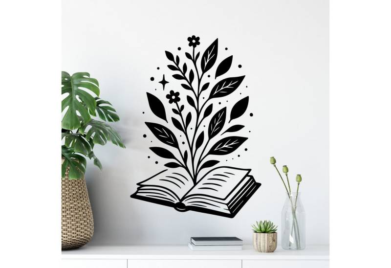 Sunnywall Wandtattoo Buch Pflanzen stilvolle Bookish Deko für Buchliebhaber (Bookish), selbstklebend, konturgeschnitten, rückstandslos entfernbar von Sunnywall