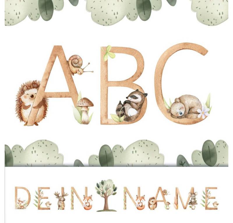Sunnywall Wandtattoo Buchstaben ABC Waldtiere Aufkleber für Wand & Tür (Buchstaben einzeln oder kombinierbar), selbstklebend, konturgeschnitten von Sunnywall