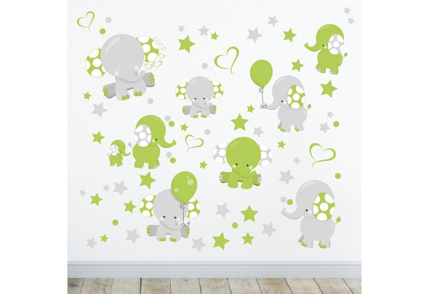 Sunnywall Wandtattoo Elefant Baby Ballons Wandsticker Wandtattoo (2 St), konturgeschnitten von Sunnywall