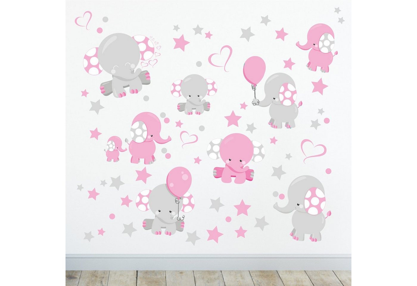 Sunnywall Wandtattoo Elefant Baby Ballons Wandsticker Wandtattoo (2 St), konturgeschnitten von Sunnywall