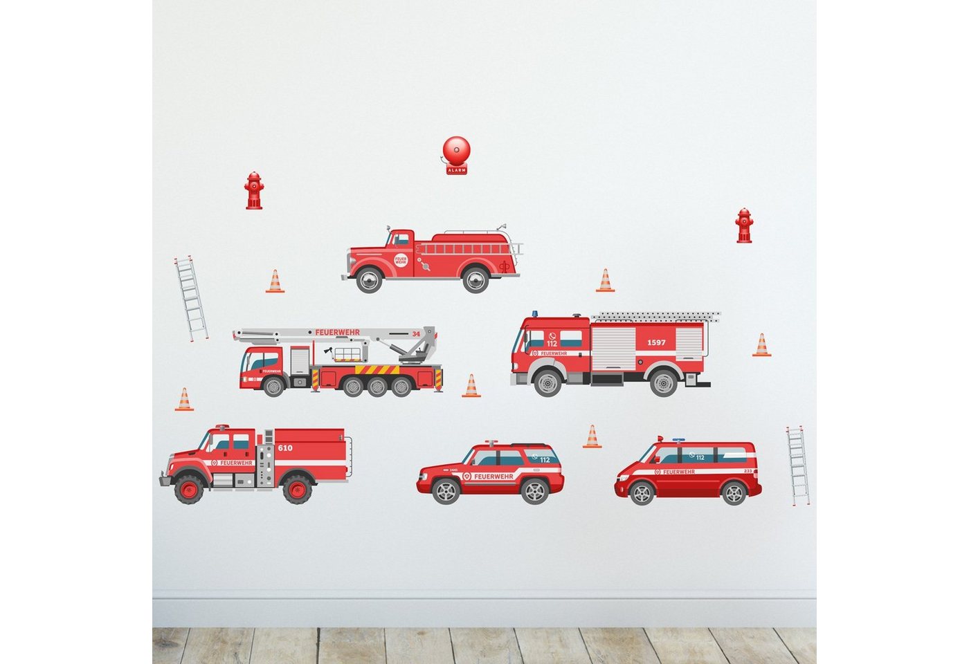 Sunnywall Wandtattoo Feuerwehr Wandsticker Wandtattoo A4 (3 St), konturgeschnitten von Sunnywall