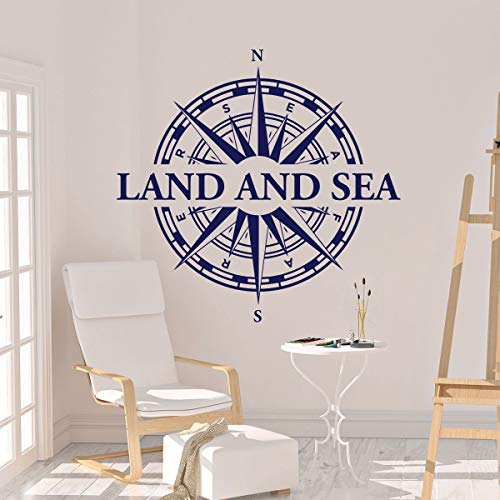 Sunnywall Wandtattoo Maritim Nautical Kompass Land and Sea | Wandaufkleber | Wanddekoration | Wandmotiv Farbe Königsblau, Größe Größe 1 von Sunnywall