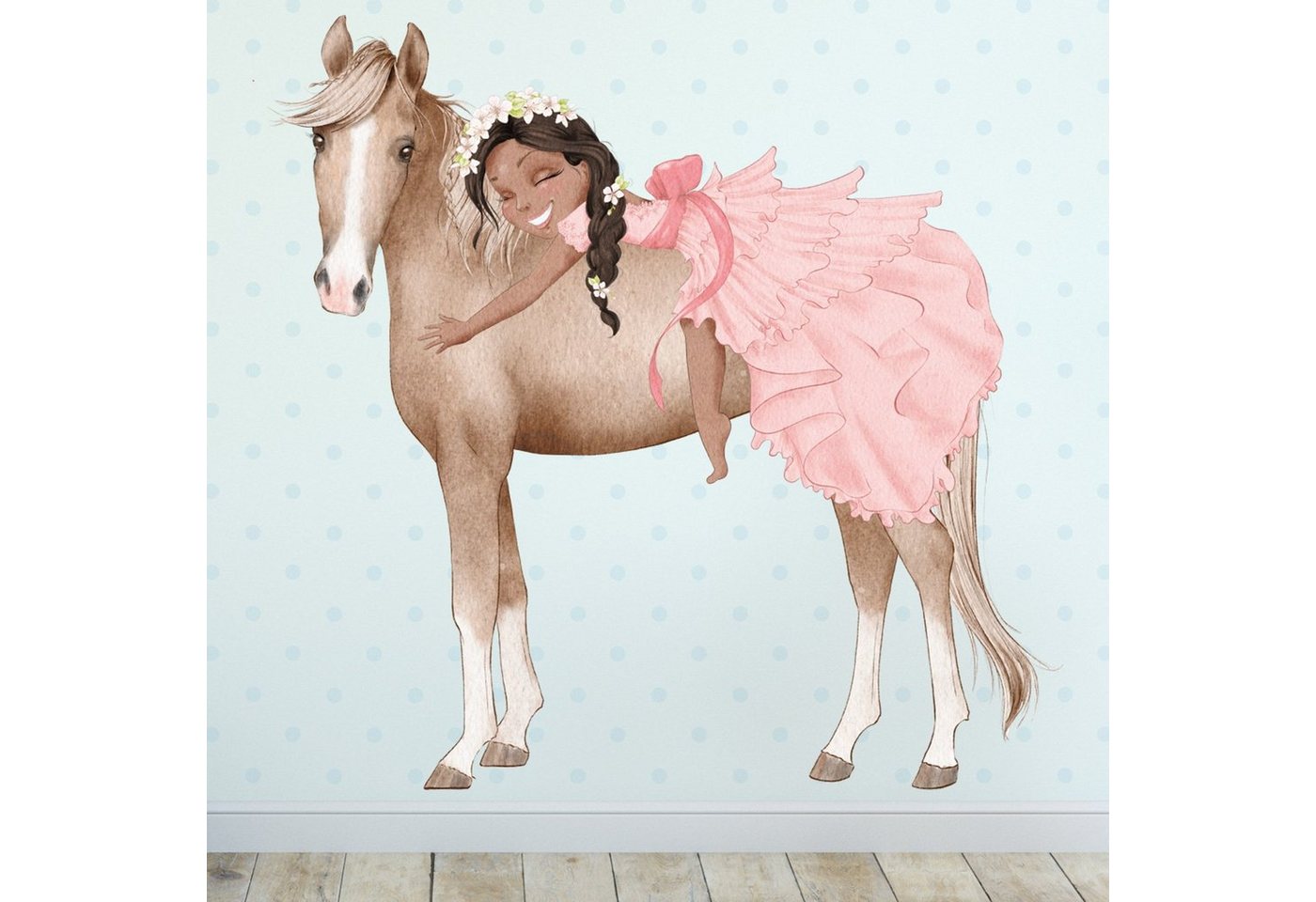 Sunnywall Wandtattoo Prinzessin Mädchen auf Pferd, Wandaufkleber Kinderzimmer, Pferde, selbstklebend, rückstandslos entfernbar von Sunnywall