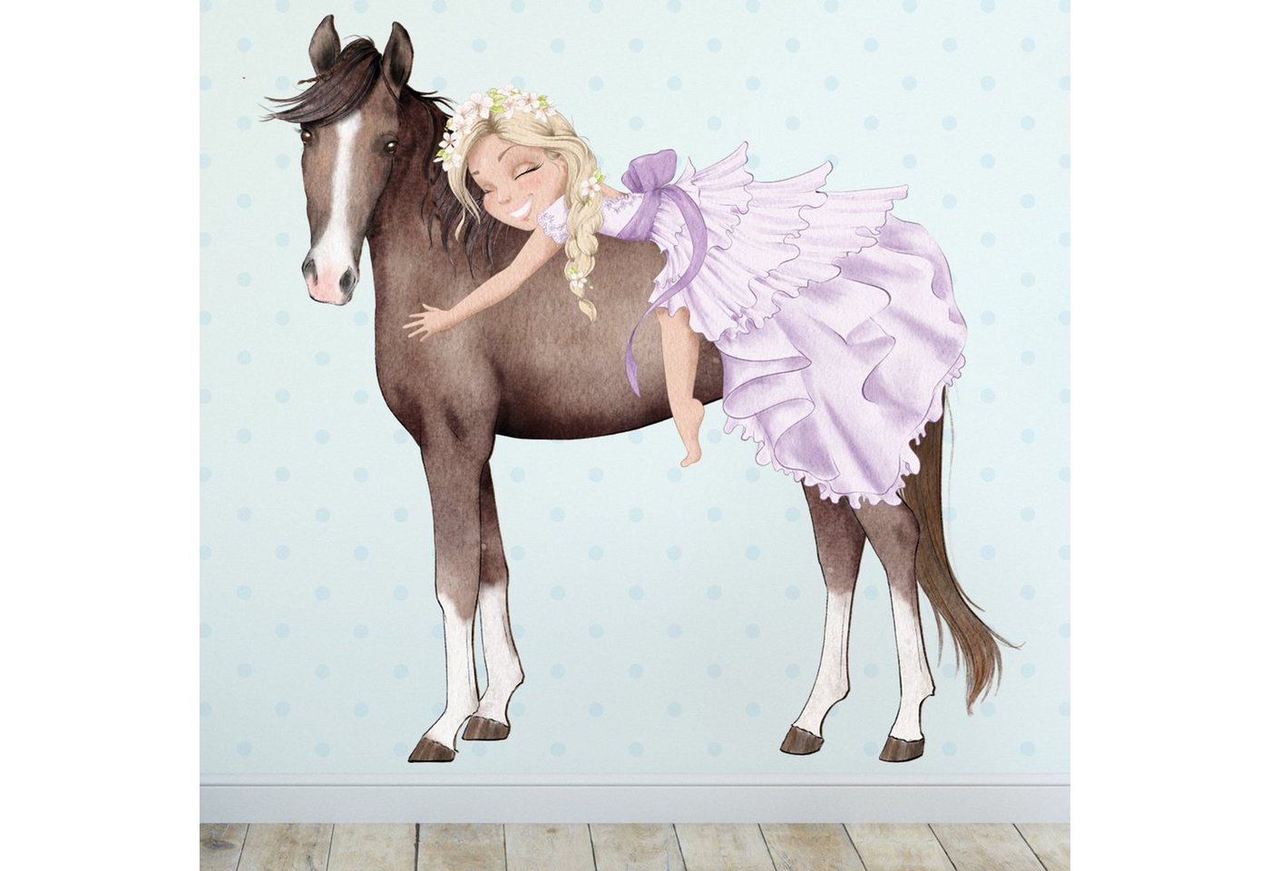 Sunnywall Wandtattoo Prinzessin Mädchen auf Pferd, Wandaufkleber Kinderzimmer, Pferde, selbstklebend, rückstandslos entfernbar von Sunnywall