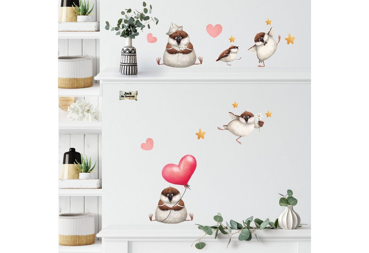 Sunnywall Wandtattoo Spatz Jack the Sparrow Vogel Wandsticker für Wohn- und Kinderzimmer von Sunnywall