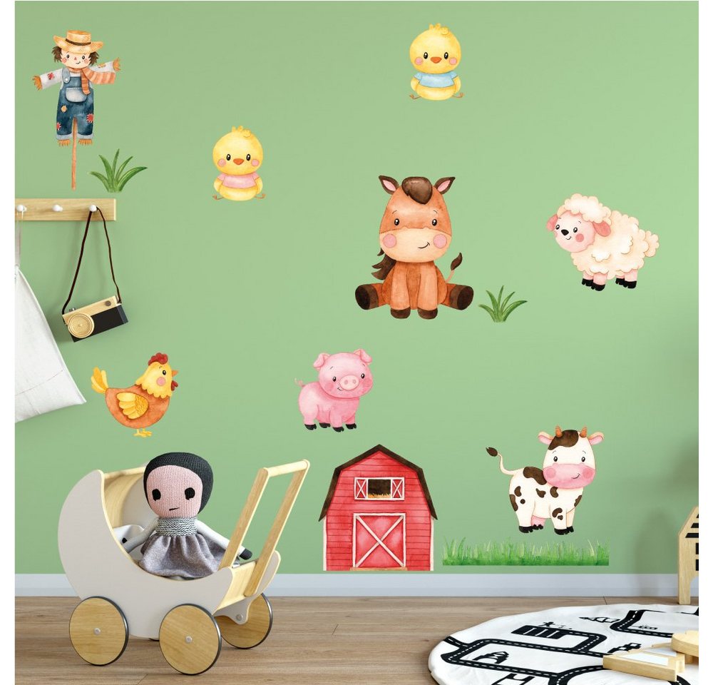 Sunnywall Wandtattoo Bauernhof - Wandtattoo Kinderzimmer Baby Wandaufkleber (6 St), konturgeschnitten von Sunnywall