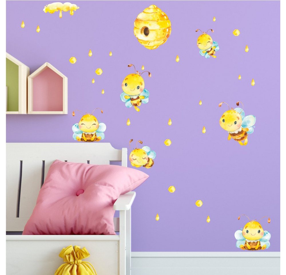 Sunnywall Wandtattoo Bienen - Bee- Wandtattoo Kinderzimmer Baby Wandaufkleber (6 St), konturgeschnitten von Sunnywall