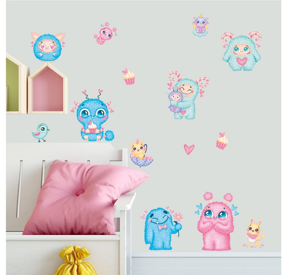 Sunnywall Wandtattoo Cute Monster - Wandtattoo Kinderzimmer Baby Wandaufkleber (6 St), konturgeschnitten von Sunnywall