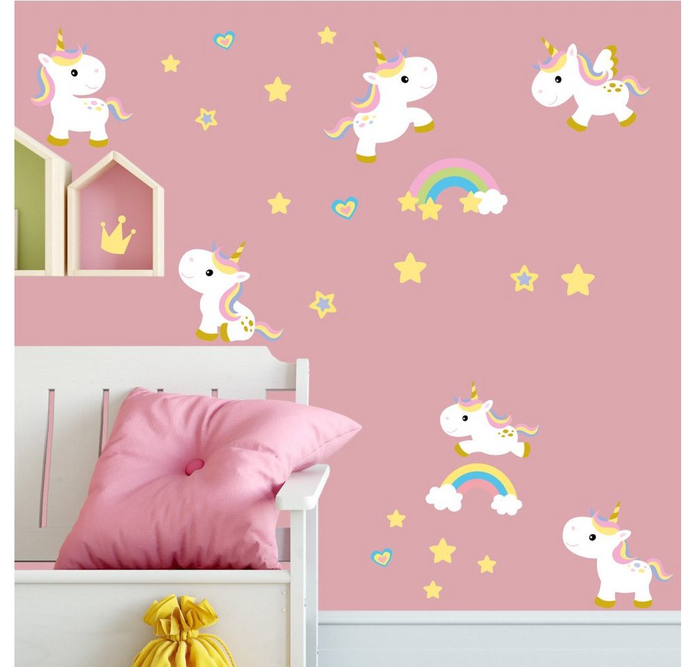 Sunnywall Wandtattoo Cute Unicorn - Einhorn - Wandtattoo Kinderzimmer Baby (6 St), konturgeschnitten von Sunnywall