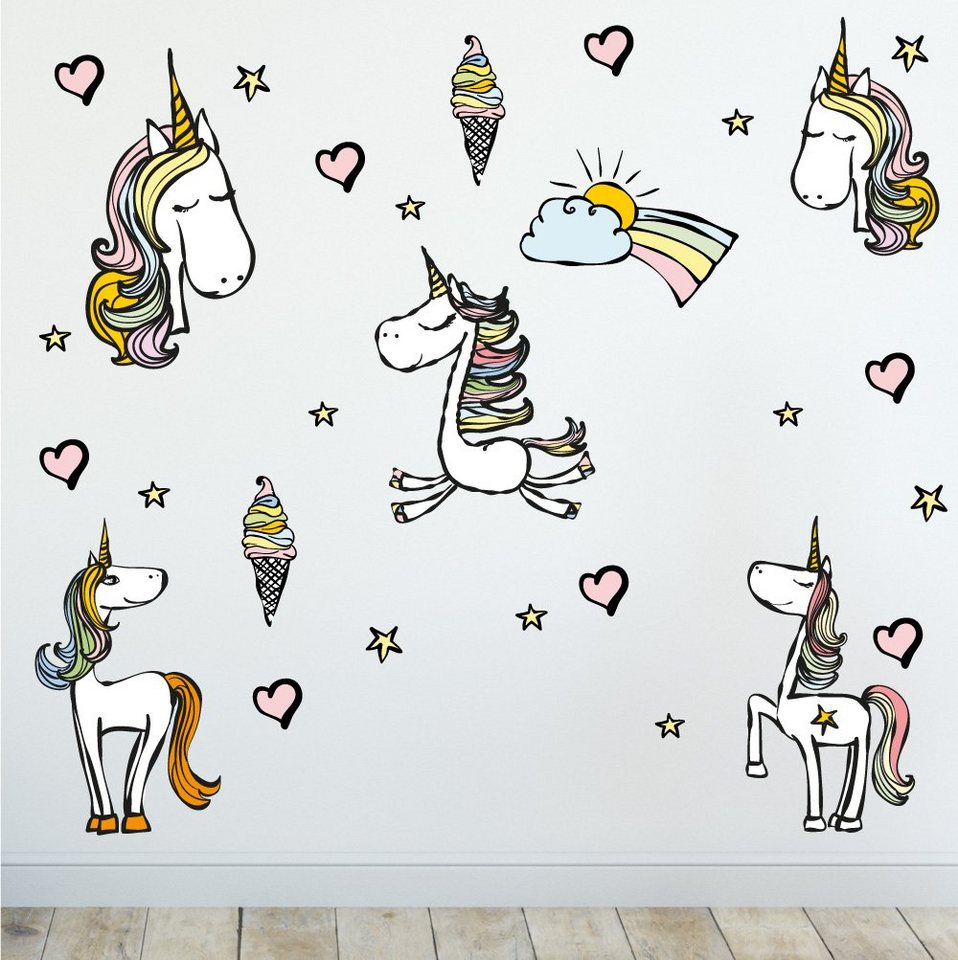 Sunnywall Wandtattoo Wandsticker - Einhorn - Unicorn - Wandtattoo Kinderzimmer (6 St), konturgeschnitten von Sunnywall