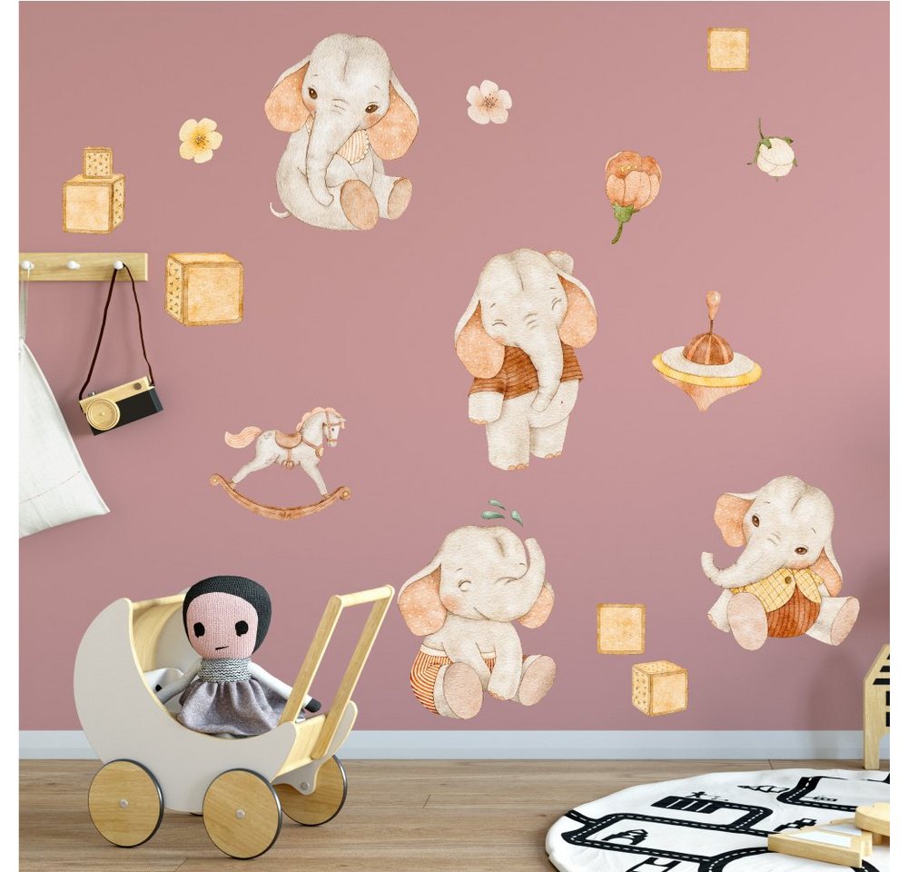 Sunnywall Wandtattoo Elefant - Wandtattoo Kinderzimmer Baby Wandaufkleber (6 St), konturgeschnitten von Sunnywall