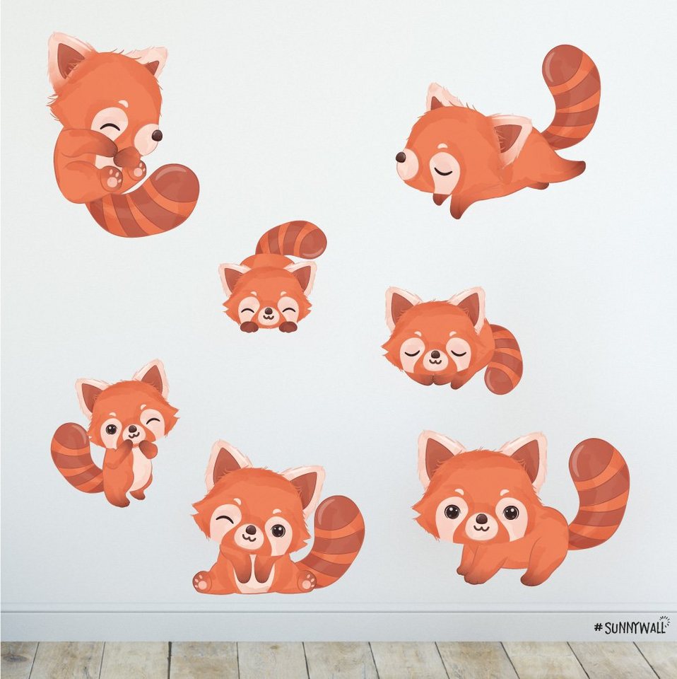 Sunnywall Wandtattoo Wandsticker roter Panda Wandtattoo Kinderzimmer Wandaufkleber (6 St) von Sunnywall