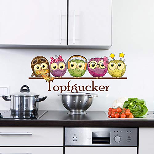 Sunnywall Wandtattoo Topfgucker Eulen Vögel Kochen Küche Essen Wandsticker bunt Farbe Größe 3 von Sunnywall