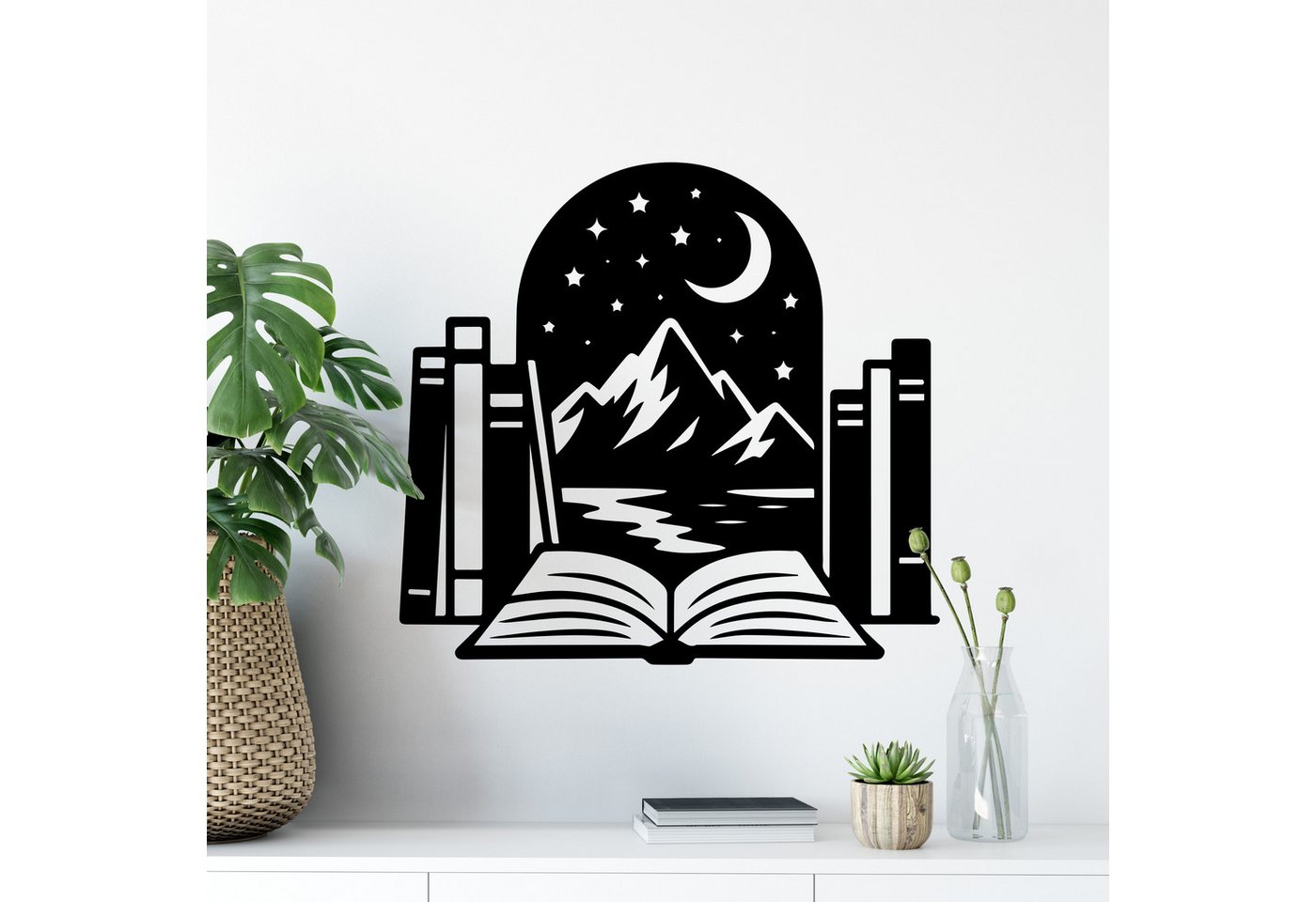 Sunnywall Wandtattoo Wandtattoo Buch und Berge Portal – magisches Design, selbstklebend, konturgeschnitten, rückstandslos entfernbar von Sunnywall