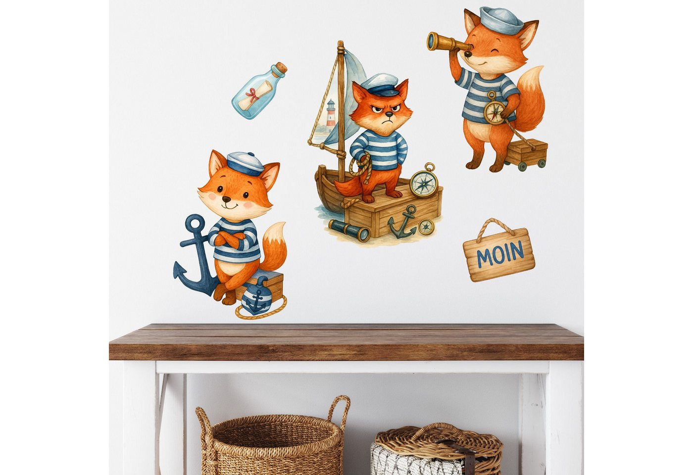 Sunnywall Wandtattoo Aufkleber Maritim Fuchs - maritime Wanddeko für Kinderzimmer, selbstklebend, konturgeschnitten, rückstandslos entfernbar von Sunnywall