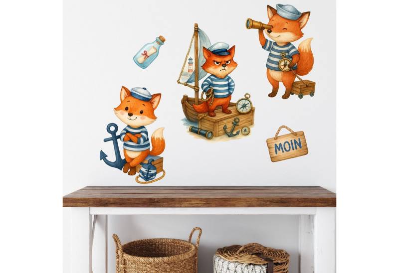 Sunnywall Wandtattoo Aufkleber Maritim Fuchs - maritime Wanddeko für Kinderzimmer, selbstklebend, konturgeschnitten, rückstandslos entfernbar von Sunnywall