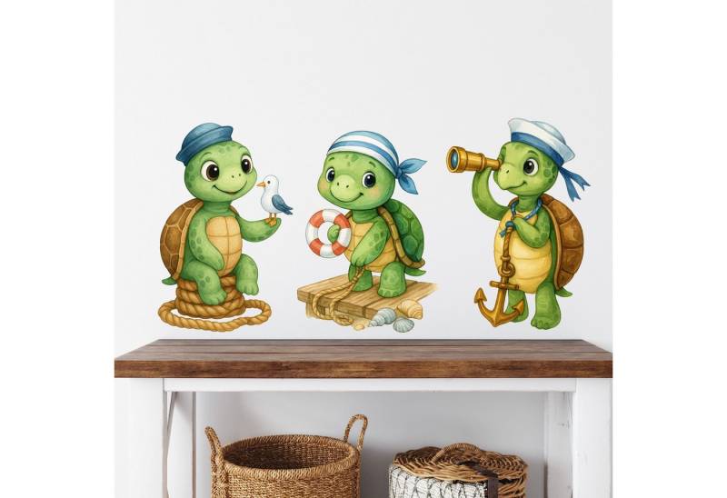 Sunnywall Wandtattoo Aufkleber Maritim Schildkröte - maritime Wanddeko für Kinderzimmer, selbstklebend, konturgeschnitten, rückstandslos entfernbar von Sunnywall