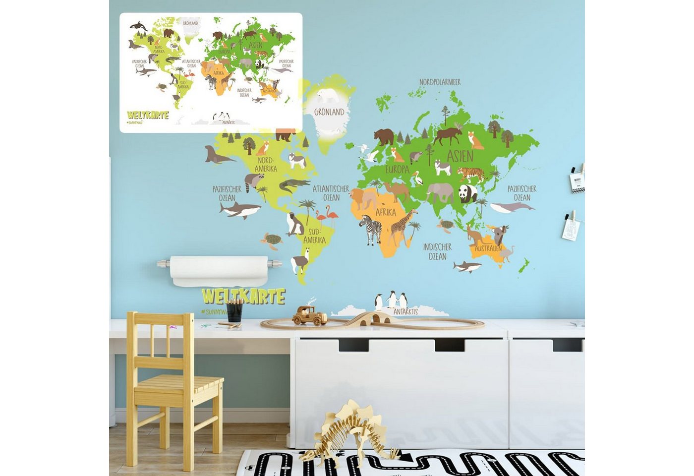 Sunnywall Wandtattoo Wandtattoo Weltkarte Kinder Kinderzimmer Wandsticker Aufkleber bunt von Sunnywall