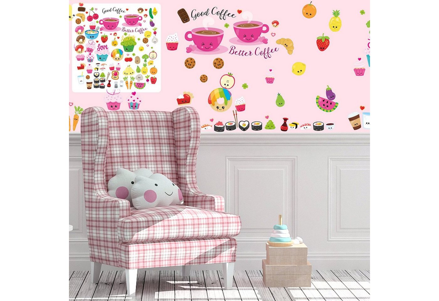 Sunnywall Wandtattoo XXL Kawaii Früchte Obst Gemüse Wandtattoo Set verschiedene Motive Kinderzimmer Aufkleber bunt Wanddeko von Sunnywall