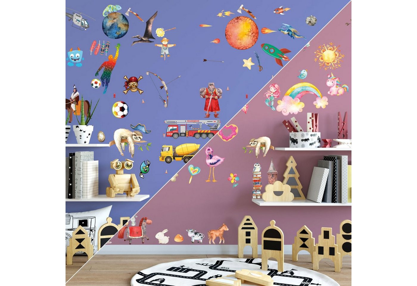 Sunnywall Wandtattoo XXL Mix Jungen oder Mädchen Toysland Wandtattoo Set verschiedene Motive Kinderzimmer Aufkleber bunt Wanddeko von Sunnywall