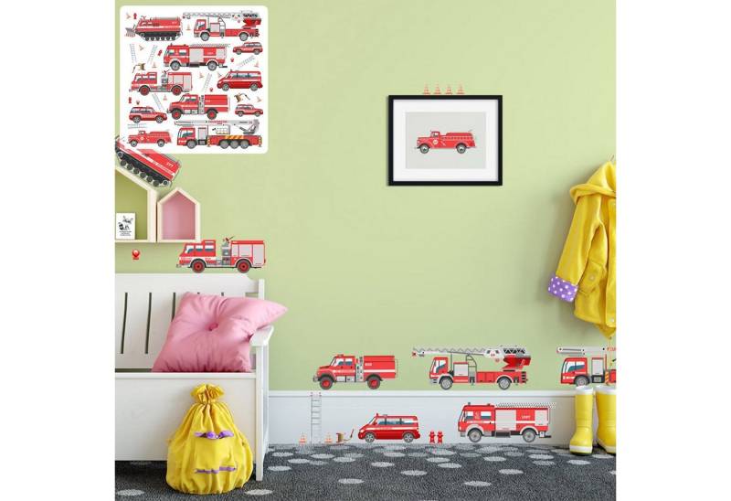 Sunnywall Wandtattoo XXL Wandtattoo Feuerwehr Set Kinderzimmer Aufkleber von Sunnywall