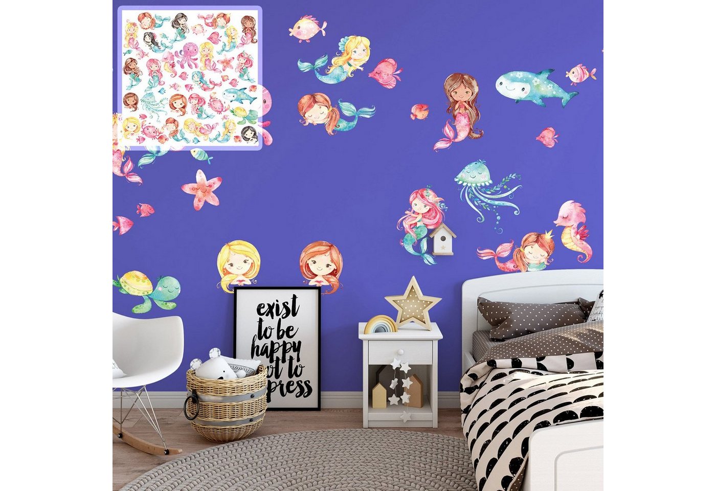 Sunnywall Wandtattoo XXL Wandtattoo Meerjungfrauen Set verschiedene Motive, Kinderzimmer Aufkleber bunt Wanddeko mermaid von Sunnywall