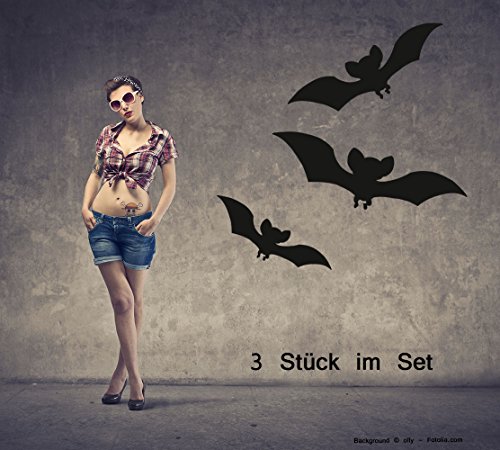 Wandtattoo Halloween Aufkleber bat Fledermaus 3er Set Schwarz von Sunnywall
