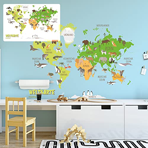 Weltkarte Kinder Sunnywall Wandtattoo Wandsticker | Kinderzimmer | Wohnzimmer | Aufkleber bunt Wanddeko (Größe 1) von Sunnywall