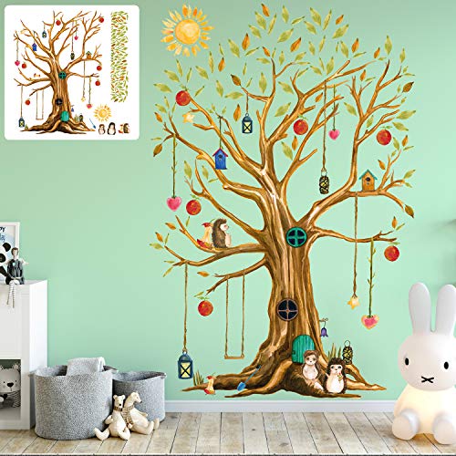 XXL Wandtattoo Set verschiedene Motive| Kinderzimmer Aufkleber bunt Wanddeko 195 x 135 CM Baumhaus Baum Igel EXKLUSIV von Sunnywall