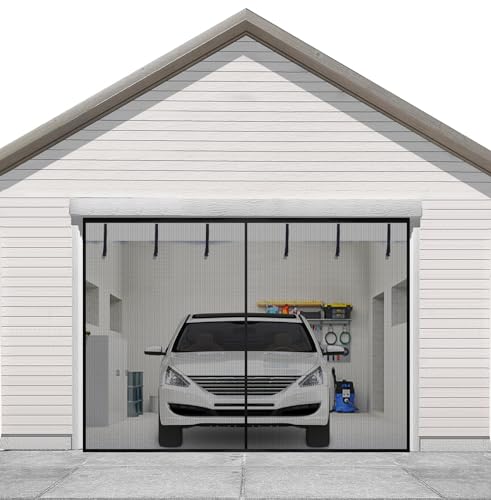 Sunolga Magnetischer Garagentorschutz für 1 Auto, 2,3 x 2,4 m, verstärktes Fiberglas, magnetische Fliegengittertür mit 26 Hochleistungsmagneten und 6 Umreifungsbändern, freihändiges Fliegengitter für von Sunolga
