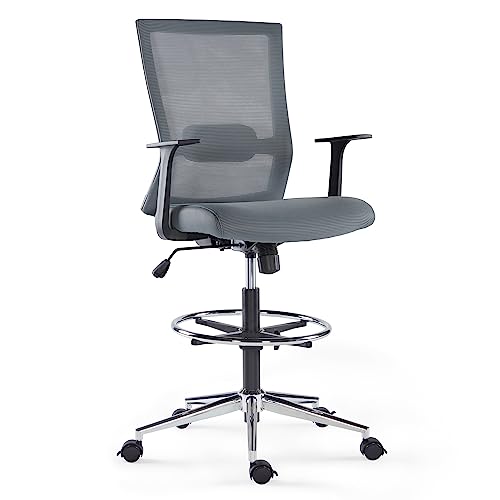 Sunon Bürostuhl Chefsessel Ergonomische Schreibtischstuhl Drehstuhl Chefsessel mit Bremsrollen Atmungsaktiver Netzstuhl höhenverstellbar Fußstütze Ringhocker, bis 300 lbs belastbar Grau von Sunon