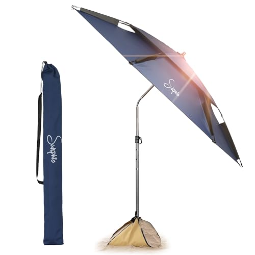 Sunphio Sonnenschirm Strand 220 cm, Windfest Stabil, Strandschirm Groß Klein, Leicht für Reise, UV Schutz 50, Beach Sonnenschutz Tragbar mit Erdspieß von Sunphio