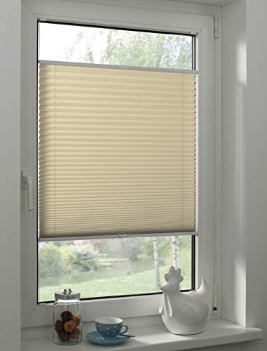 Sunpro24 Plissee auf Maß, Blickdichtes Faltrollo, Montage im Glasfalz mittels Schrauben, Sonnenschutzrollo, (B) 61-70 x (H) 101-110 cm, Creme von Sunpro24