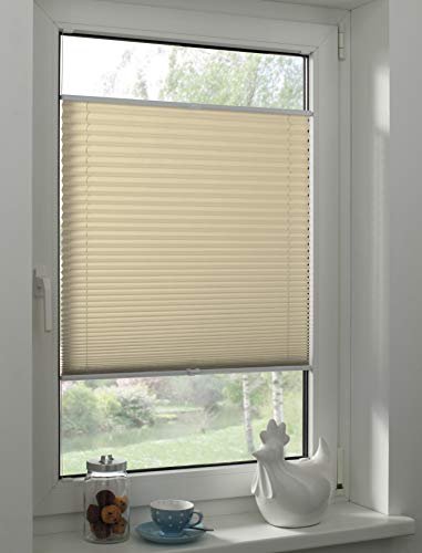 Sunpro24 Plissee auf Maß, Blickdichtes Faltrollo, Montage im Glasfalz mittels Schrauben, Sonnenschutzrollo, (B) 71-80 x (H) 20-80 cm, Creme von Sunpro24