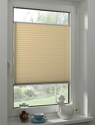 Sunpro24 Plissee auf Maß, Blickdichtes Faltrollo, Montage im Glasfalz mittels Schrauben, Sonnenschutzrollo, (B) 71-80 x (H) 201-210 cm, Beige von Sunpro24