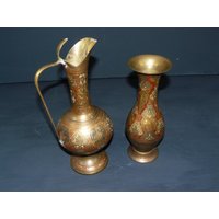 Vintage 2 Messing Tischvasen 70Er Jahre St. Brass Table Vase India von SunriseVintageDE