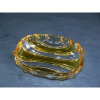 Vintage Glasschalewalther Kristall Glas 60S Ovale Konfektschale Klar Gelb von SunriseVintageDE