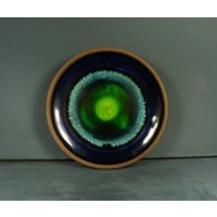 Vintage Keramik Schale Teller 70S Handarbeit West-German Pottery Grün Blau von SunriseVintageDE