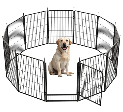 SunsGrove Welpenauslauf, Schwerlast Hundestall für drinnen mit 1 Türen, Anti-Rost Hundezaun, Automatische Verriegelung, Pet Playpen for Yard RV Camping (100 cm, 12 Paneele) von SunsGrove