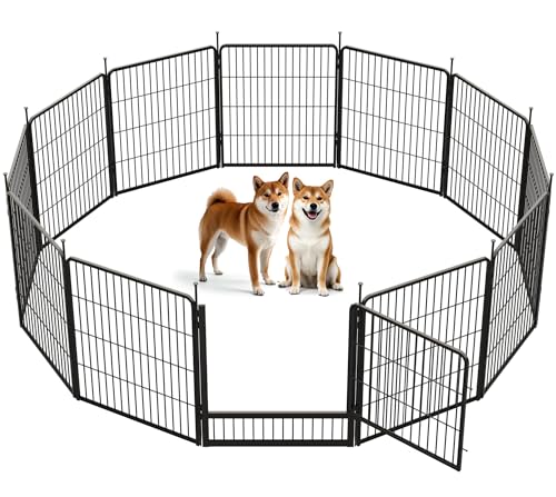SunsGrove Welpenauslauf, Schwerlast Hundestall für drinnen mit 1 Türen, Anti-Rost Hundezaun, Automatische Verriegelung, Pet Playpen for Yard RV Camping (80 cm, 12 Paneele) von SunsGrove