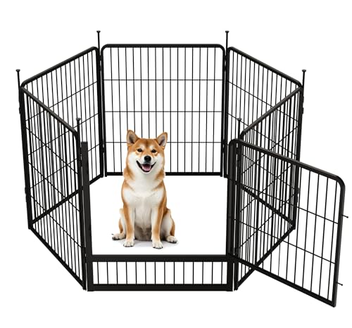 SunsGrove Welpenauslauf, Schwerlast Hundestall für drinnen mit 1 Türen, Anti-Rost Hundezaun, Automatische Verriegelung, Pet Playpen for Yard RV Camping (80 cm, 6 Paneele) von SunsGrove