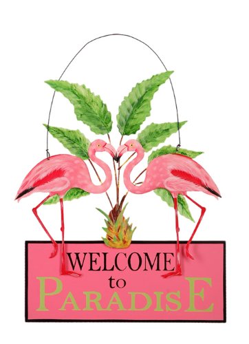 Sunset Vista Designs Kathy Hatch Pretty in Pink Flamingo Schild Welcome to Paradise, 35,6 x 25,4 cm von Sunset Vista Designs