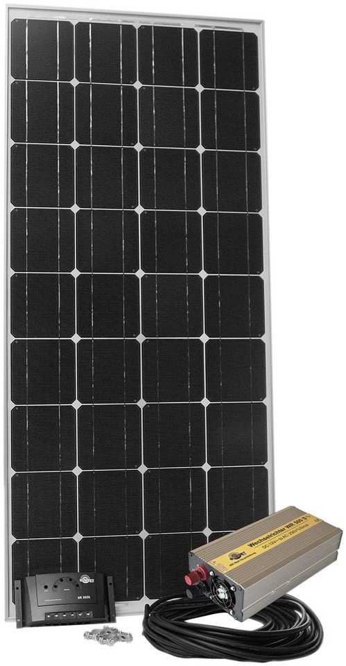 Sunset Solarmodul Stromset AS 140, 140 Watt, 230 V, 140 W, Monokristallin, (Set), für Gartenhaus oder Reisemobil, auch zum Laden von E-Bikes geeignet von Sunset