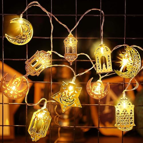 1.65M 10LED Ramadan Lichterkette,Warmweiß LED Muslim Ramadan Licht,Ramadan Dekorative Fee Licht,Eid Ramadan Laternen,Lichterketten für Eid Dekorationen,Eid Mubarak Licht,Stern Mond Lichterketten von Sunshine smile