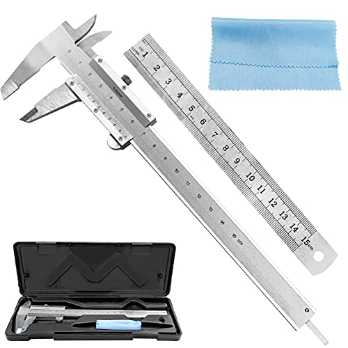 150 mm Messschieber,Edelstahl Schieblehre,Präzisionsmessschieber mit Feststellschraube,Nonius-Messschieber,Schieblehre Messschieber Mit Stahllineal Reinigungstuch von Sunshine smile